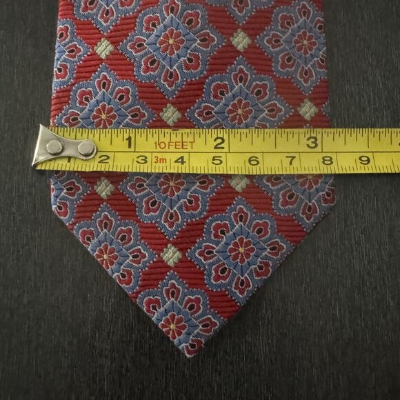 Jos A Bank Reserve Mens 100% Silk Floral Medallion Necktie Red Blue - Picture 6 of 7
